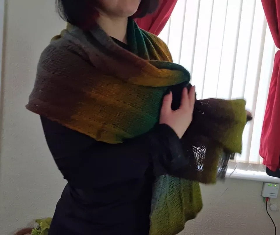 Hand Knitted 100% Pure Sheep's Wool Scarf - Naturally Dyed - Warm & Lightweight