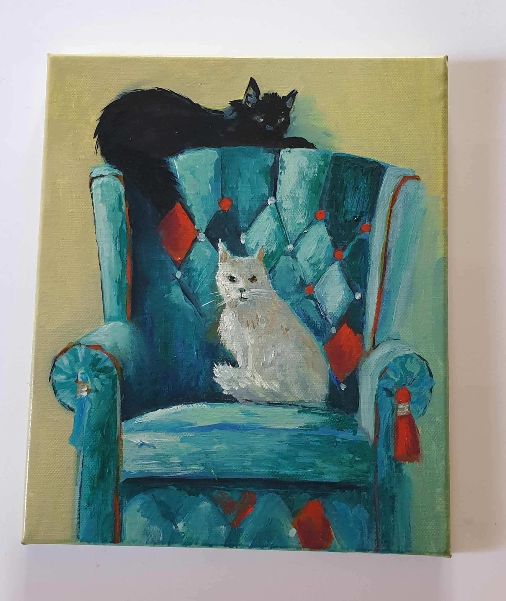 Oil painting-cat on chair fashion (reserved)