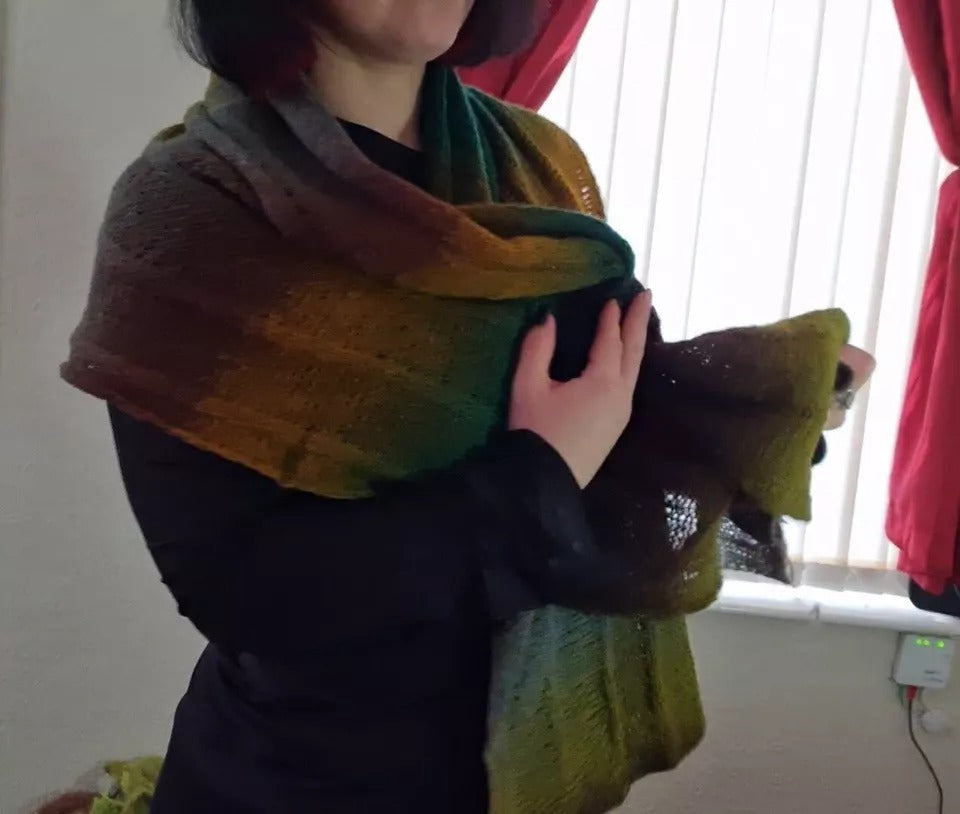 Hand Knitted 100% Pure Sheep's Wool Scarf - Naturally Dyed - Warm & Lightweight