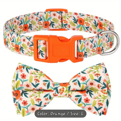 Adorable Bowknot Floral Dog Collar - Durable Nylon, Adjustable for All Sizes - Perfect Puppy Collar with Vibrant Print