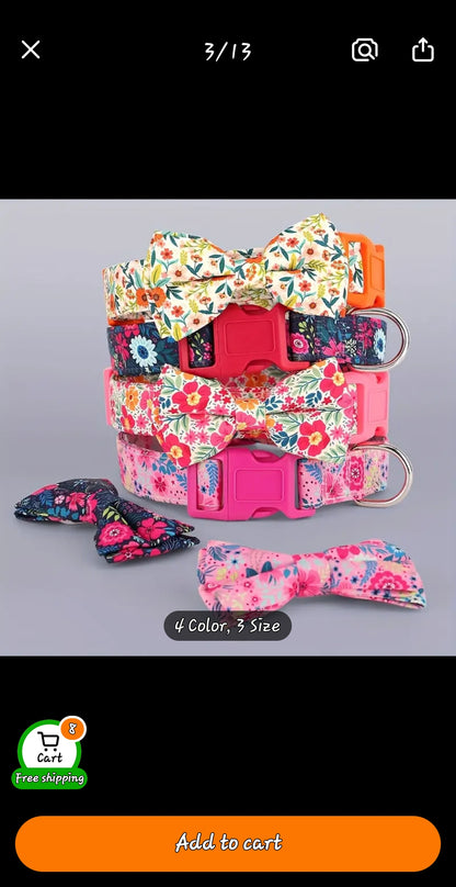 Adorable Bowknot Floral Dog Collar - Durable Nylon, Adjustable for All Sizes - Perfect Puppy Collar with Vibrant Print