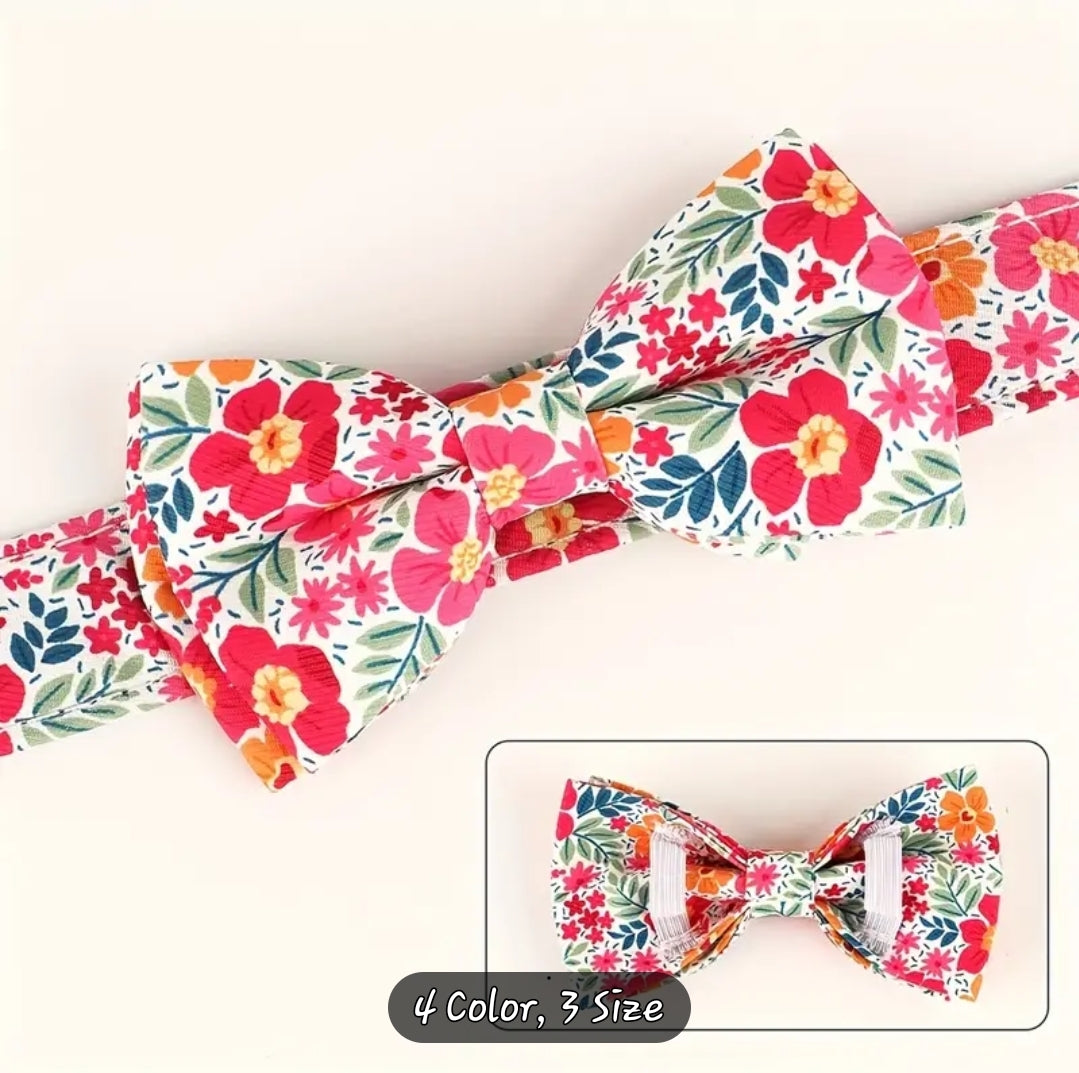 Adorable Bowknot Floral Dog Collar - Durable Nylon, Adjustable for All Sizes - Perfect Puppy Collar with Vibrant Print