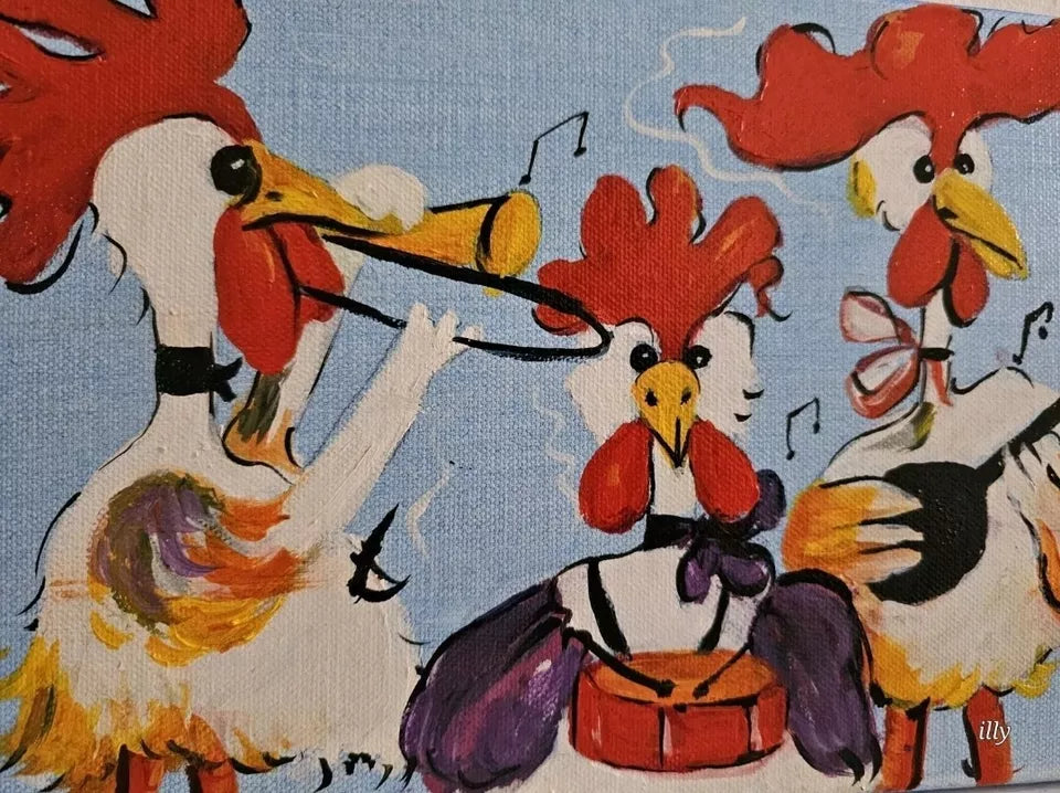 Oil hand painting of Chicken band