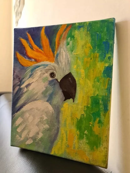 Oil hand painting on canvas of a Parrot